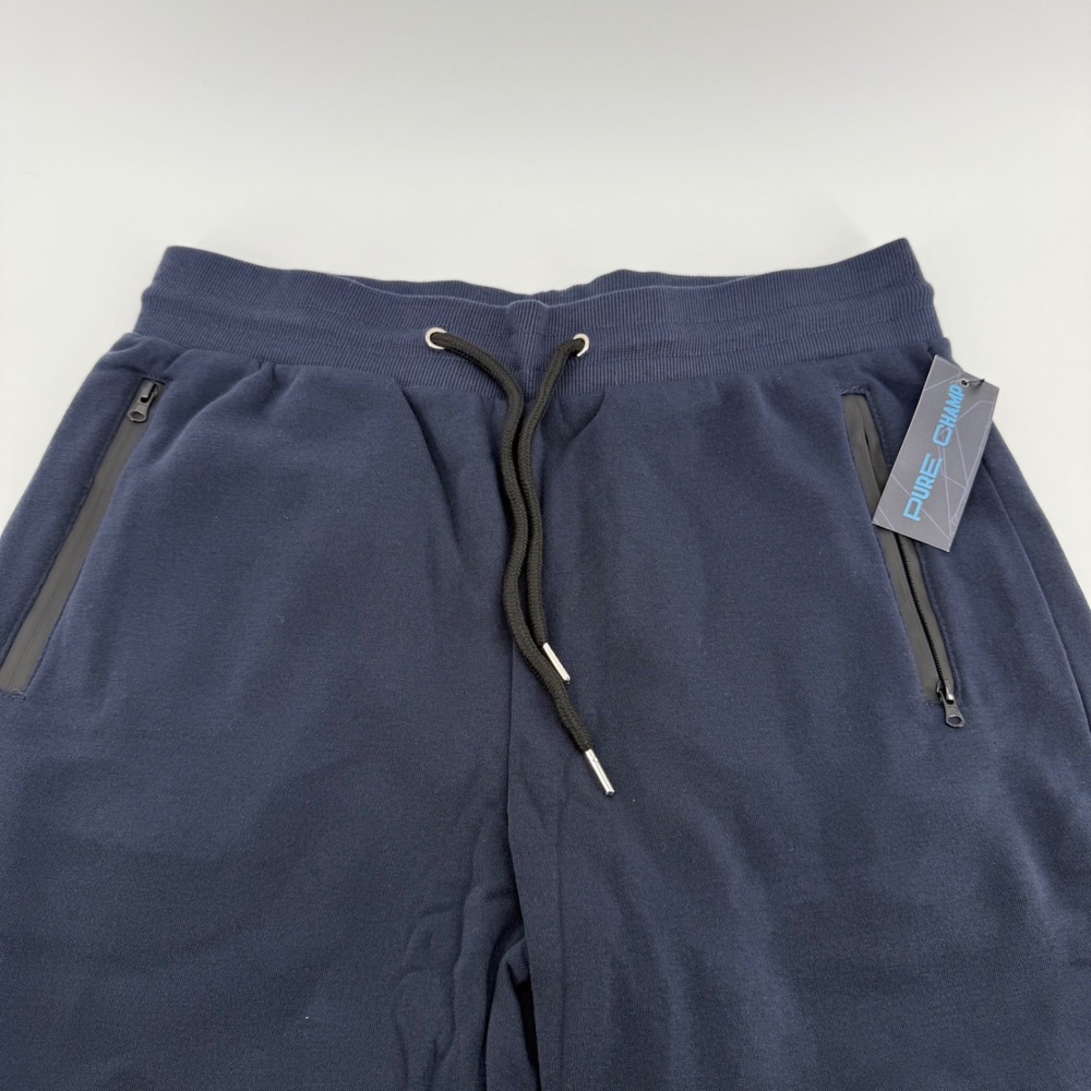 Pure Champ Mens Fleece Joggers Navy Blue Zipper Pockets MFJ-200 Large NWT